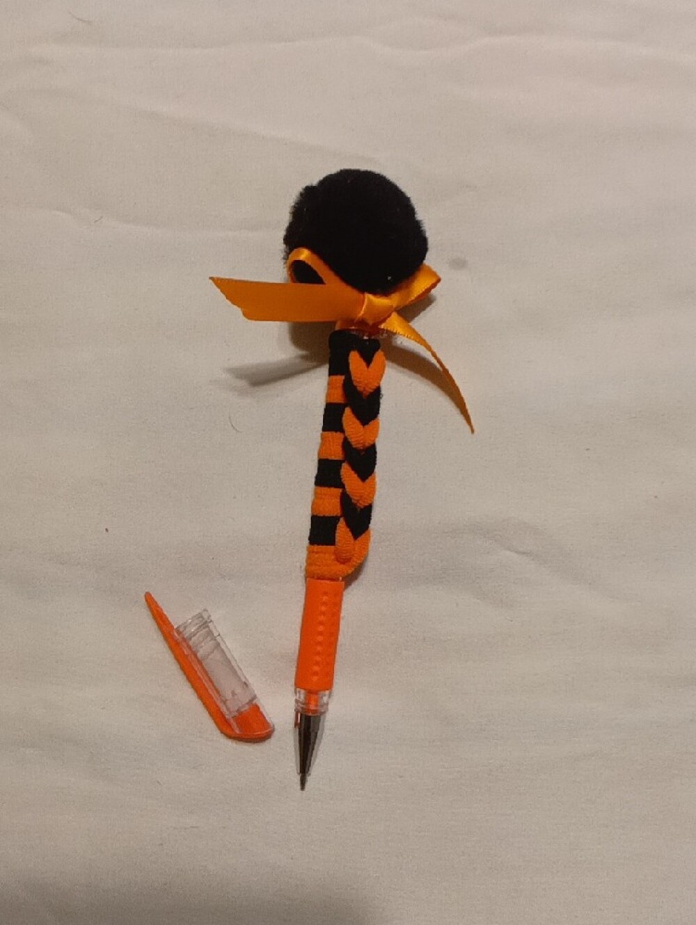 Girls Orange & Black Pom Headband and Pom Pom pen set - Picture 2 of 2